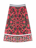 Coral Palazzo Scroll Luxe Midi Skirt