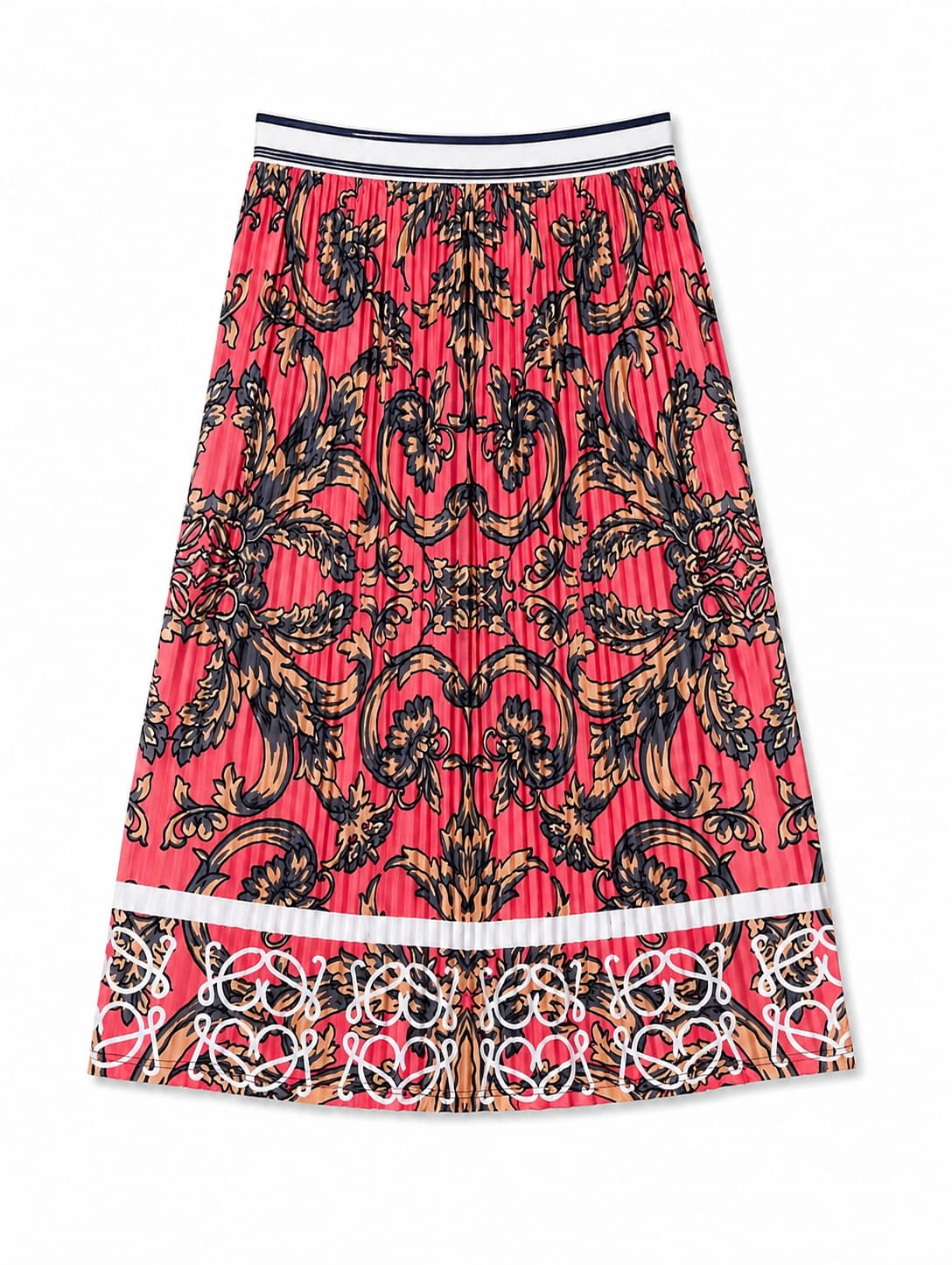 Coral Palazzo Scroll Luxe Midi Skirt