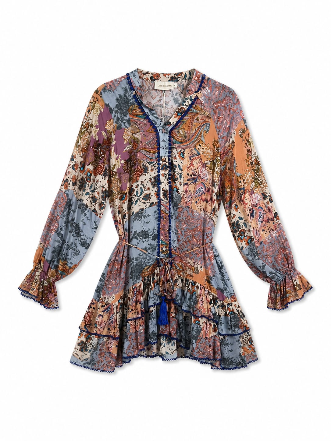 Azure Patchwork Luxe Mini Dress