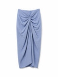 Azure Drift Draped Luxe Midi Skirt