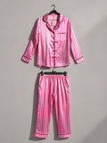 Pink Satin Stripe Pajama Set