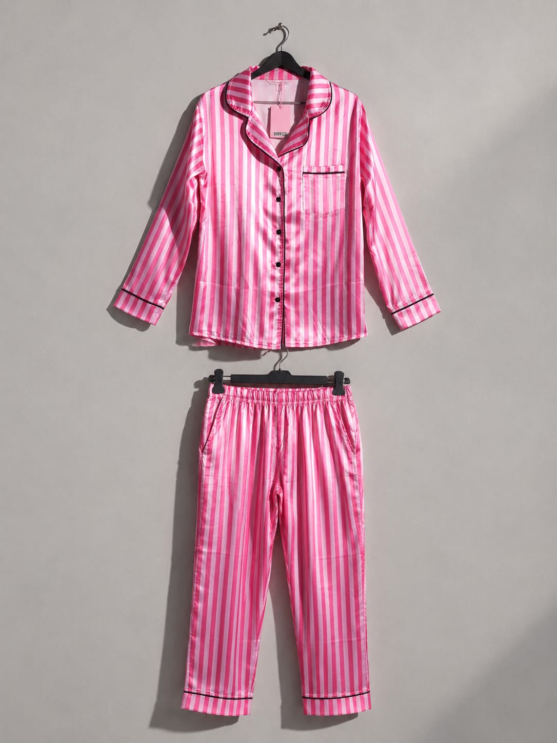 Pink Satin Stripe Pajama Set