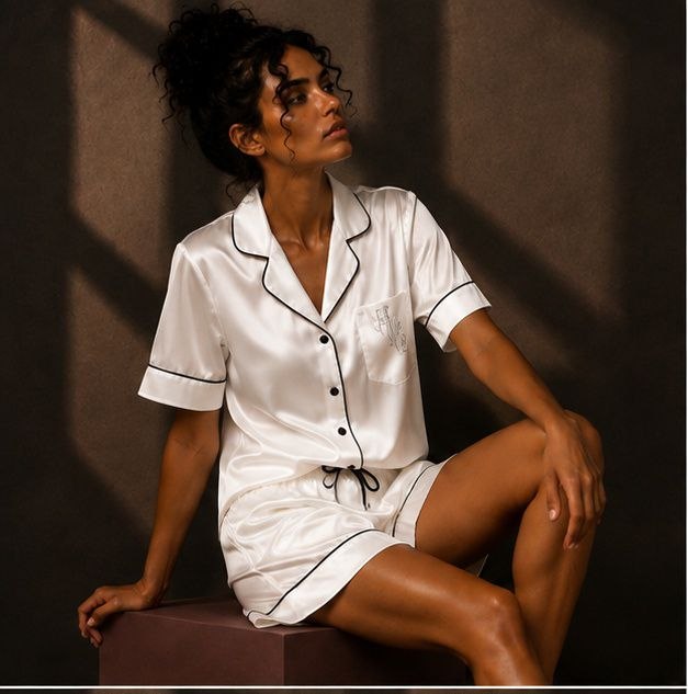 Ivory Afterglow Satin Pajama Set