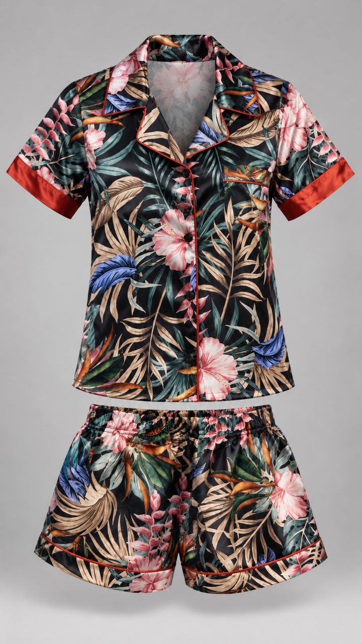 Midnight Tropics Satin Set