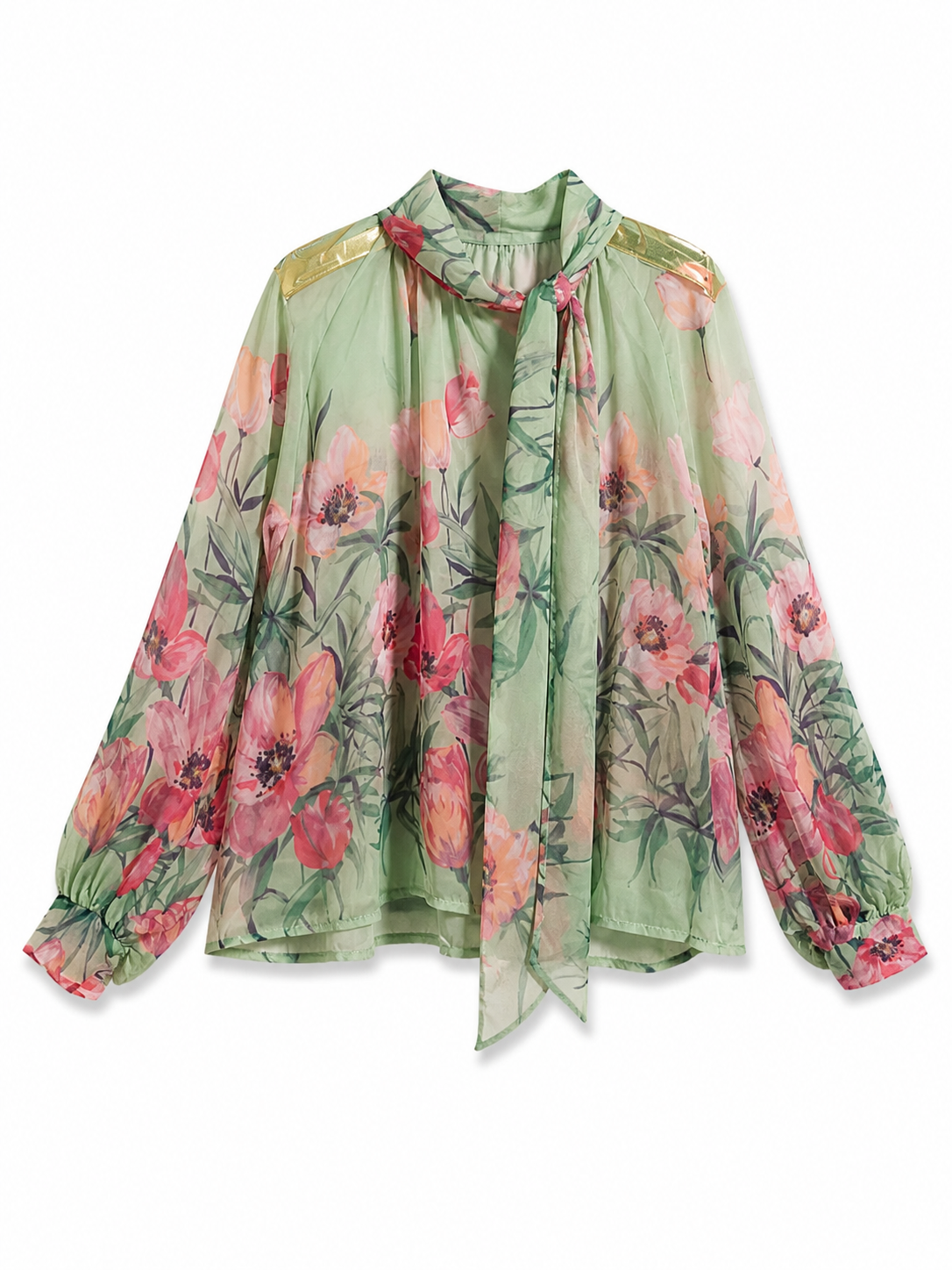 Emerald Bloom Sheer Blouse