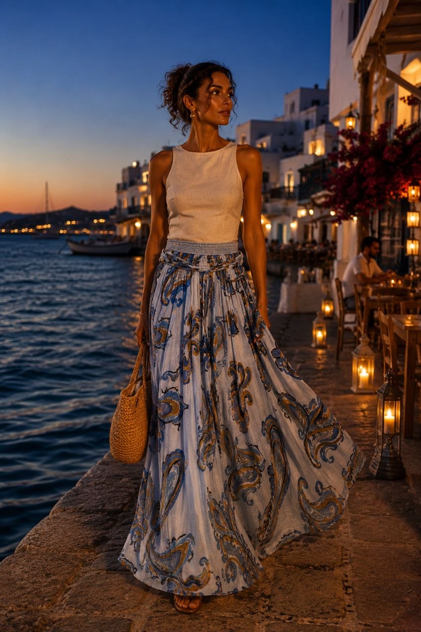 Azure Paisley Luxe Flow Skirt