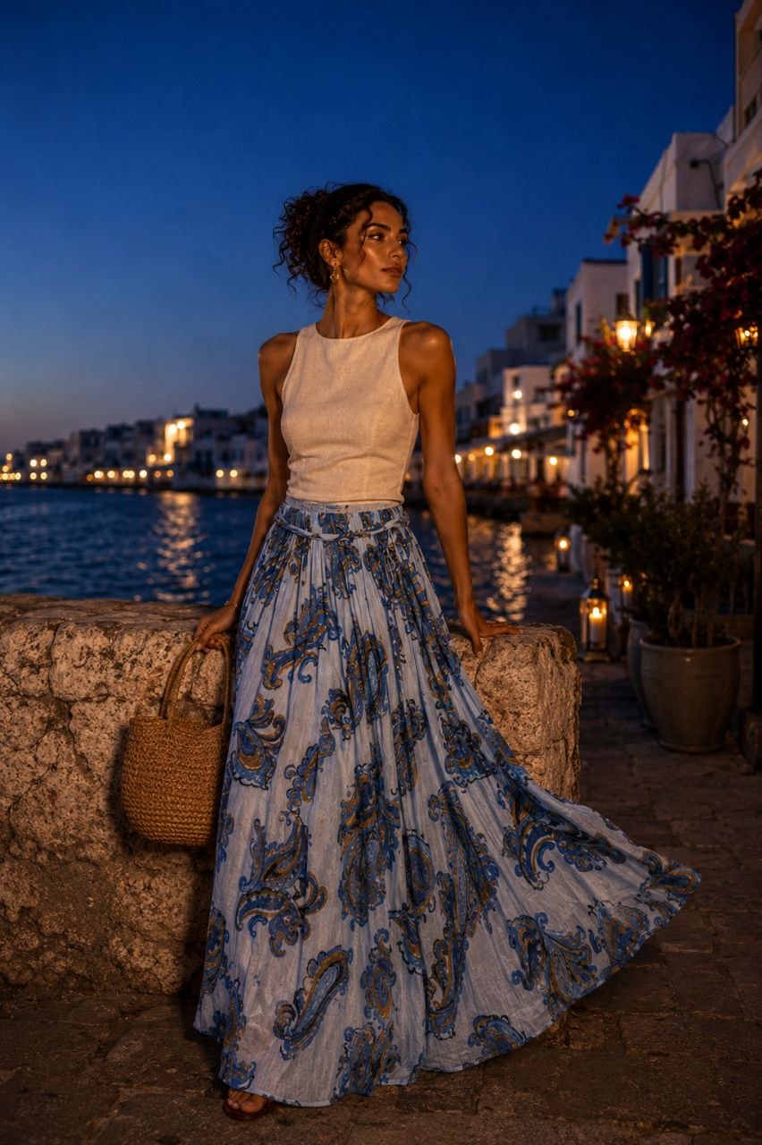 Azure Paisley Luxe Flow Skirt