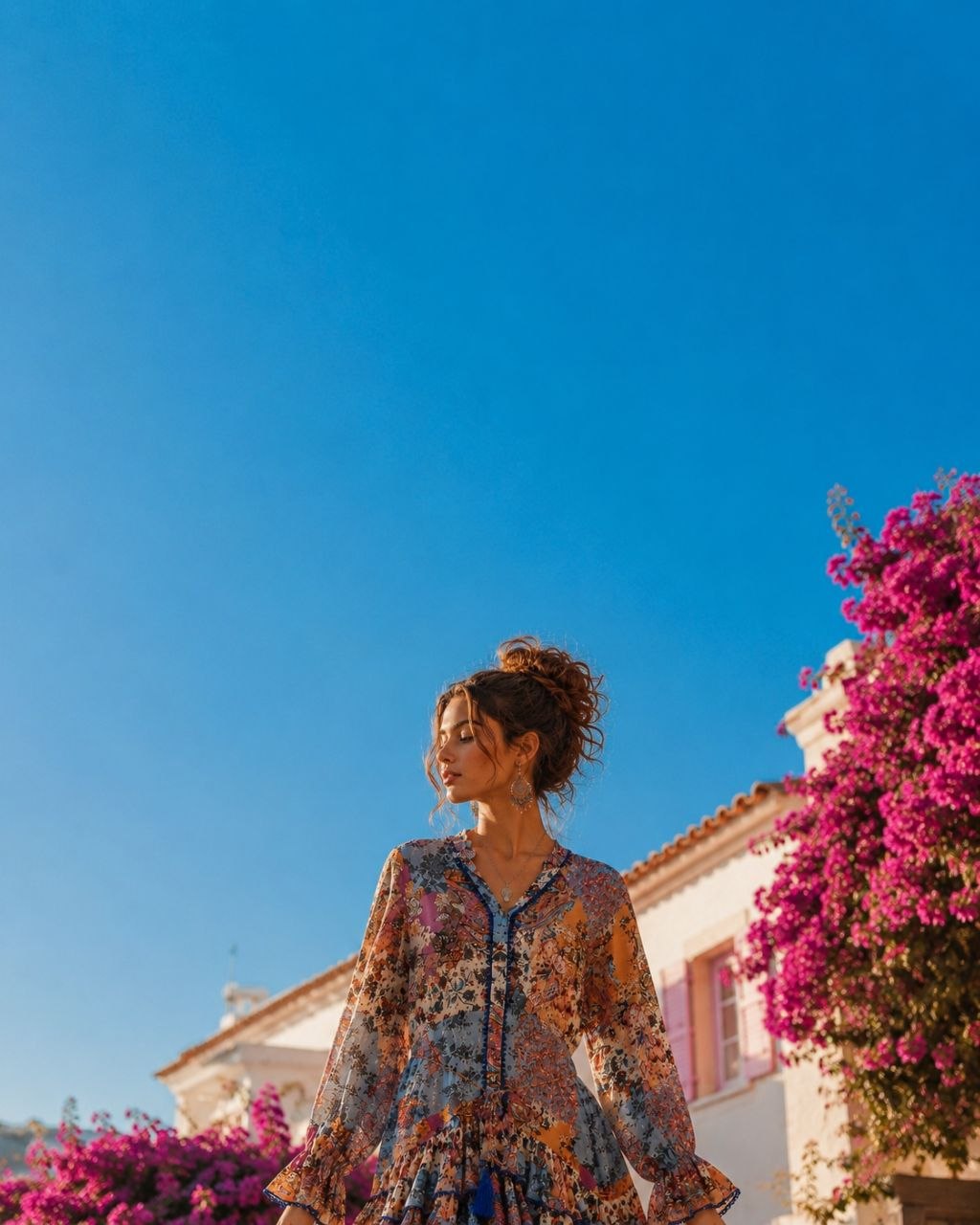 Azure Patchwork Luxe Mini Dress