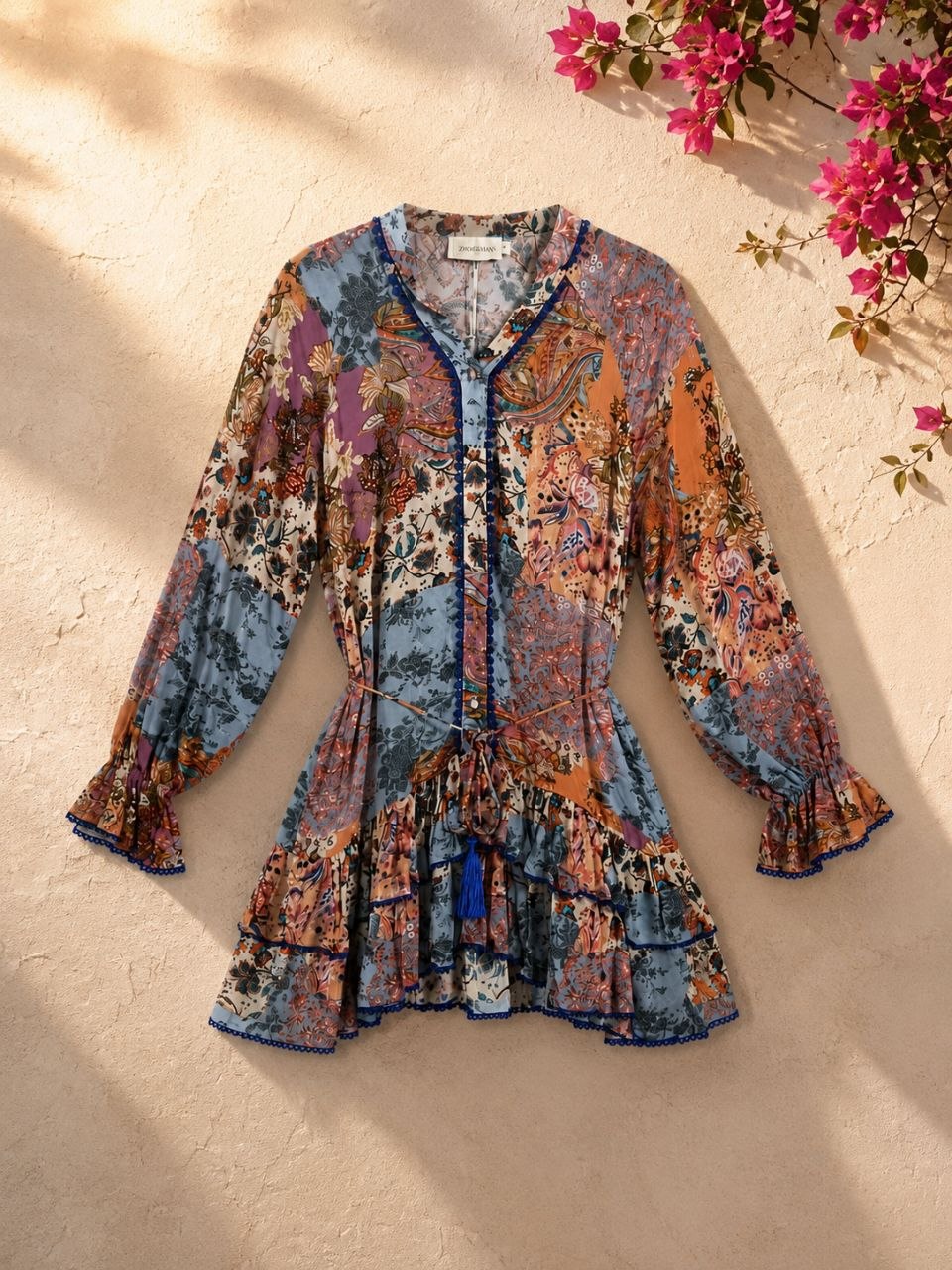 Azure Patchwork Luxe Mini Dress