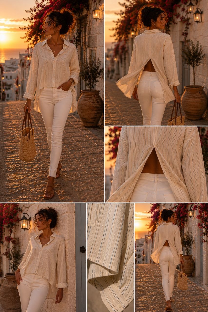 Ivory Split-Back Stripe Shirt
