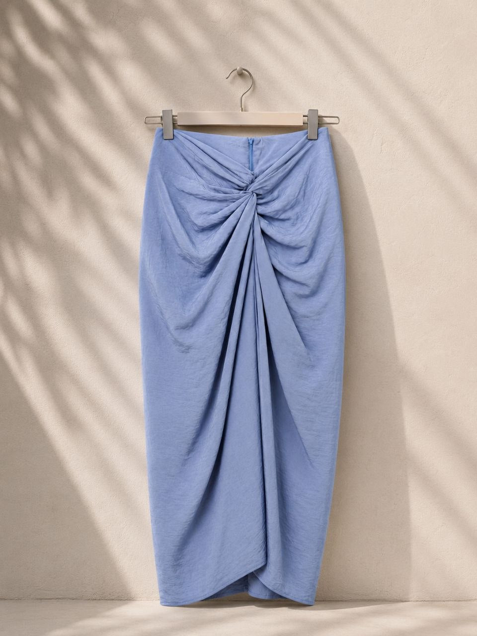 Azure Drift Draped Luxe Midi Skirt