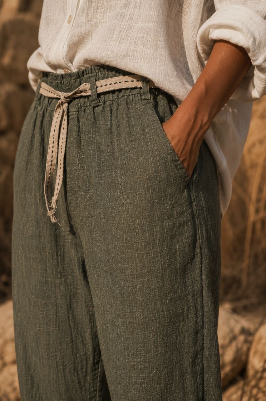 Olive Breeze Linen Pants