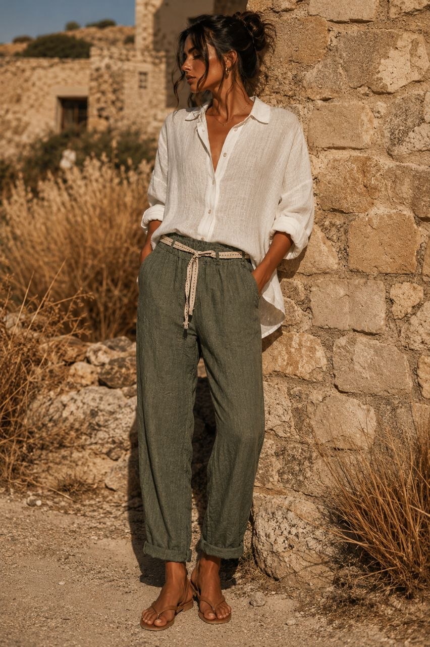 Olive Breeze Linen Pants