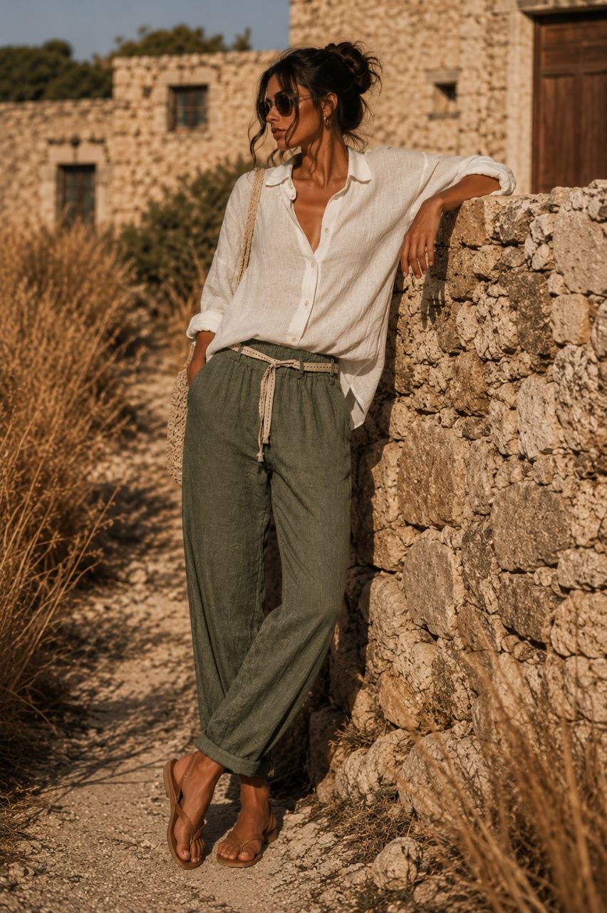 Olive Breeze Linen Pants