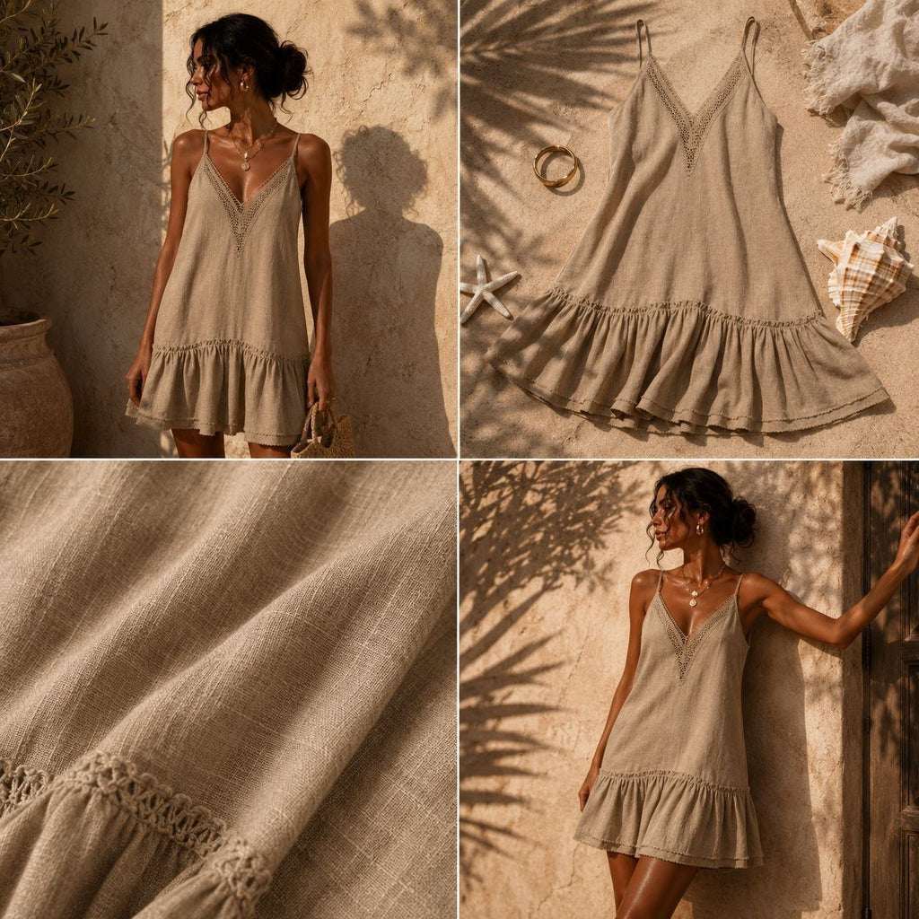 Sand Whisper Linen Luxe Mini Dress