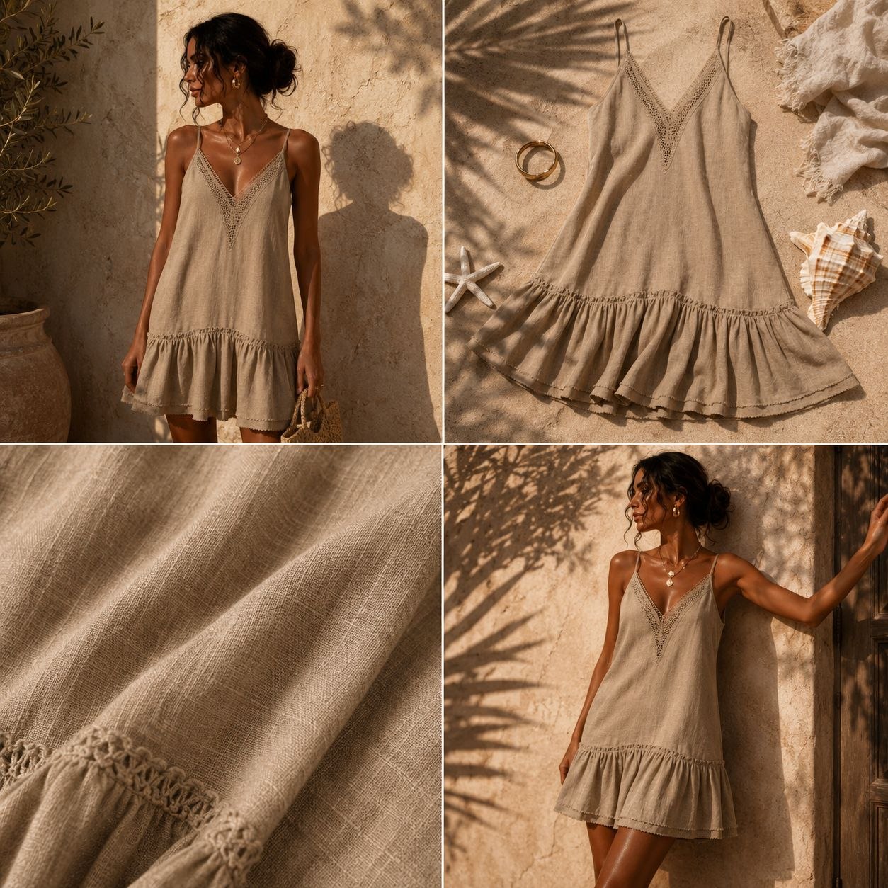 Sand Whisper Linen Luxe Mini Dress