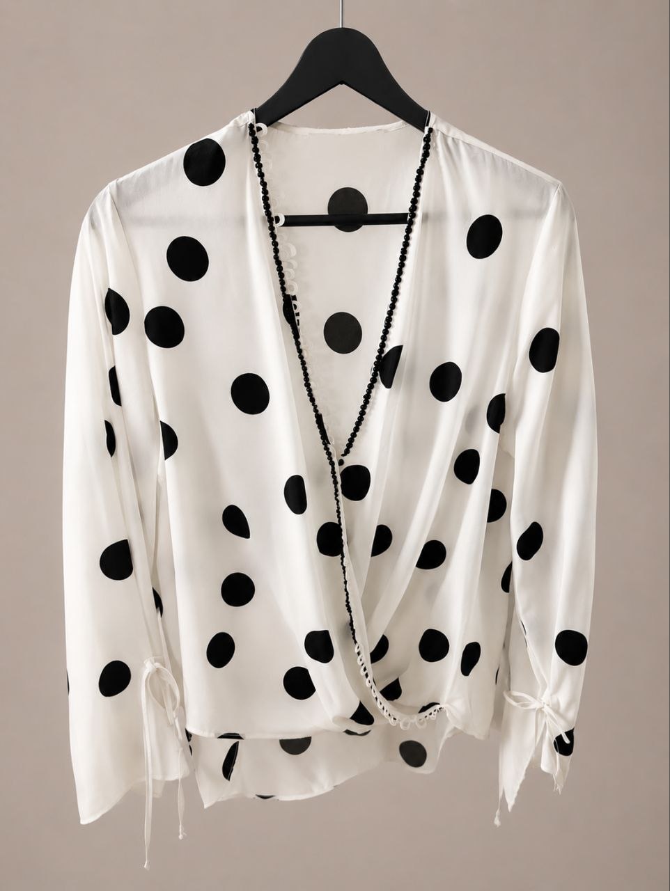 FANTEX Exchange Polka Wrap Blouse – Ivory Noir