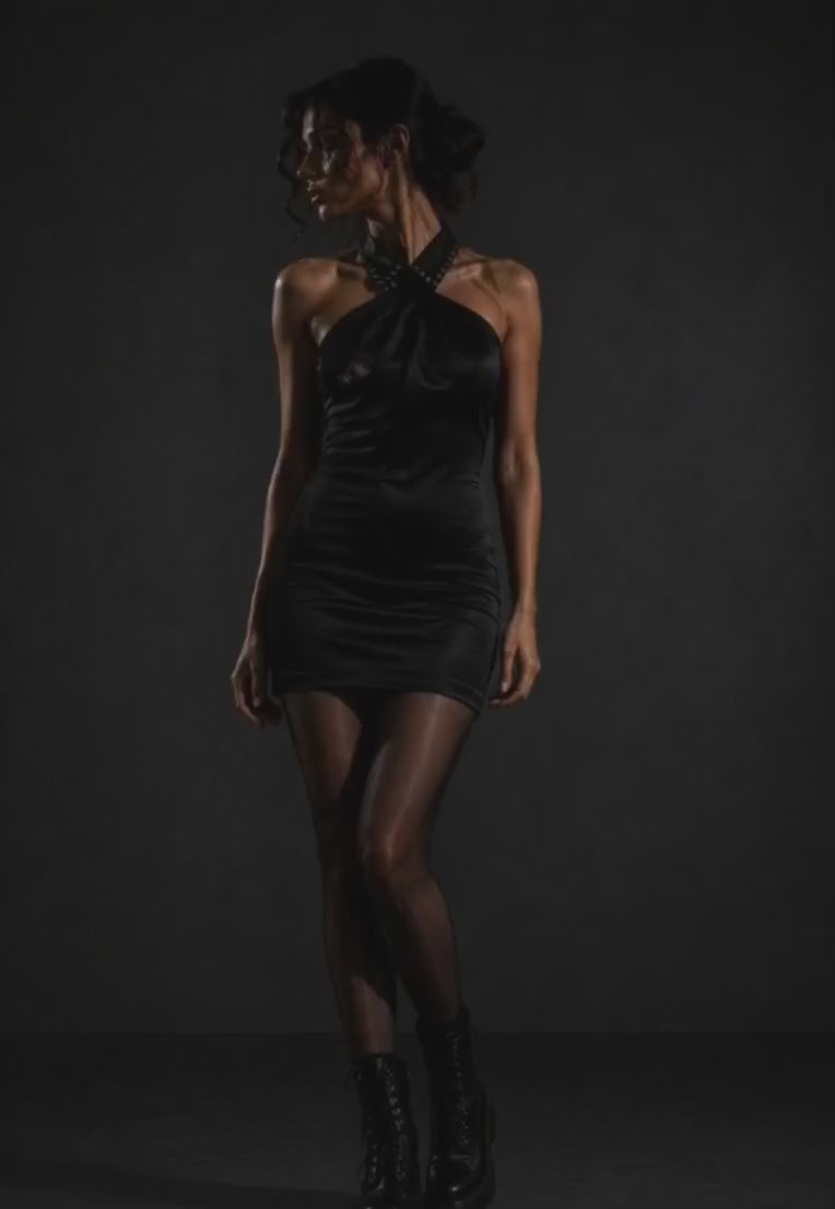 OBSIDIAN COLLAR SLIP DRESS