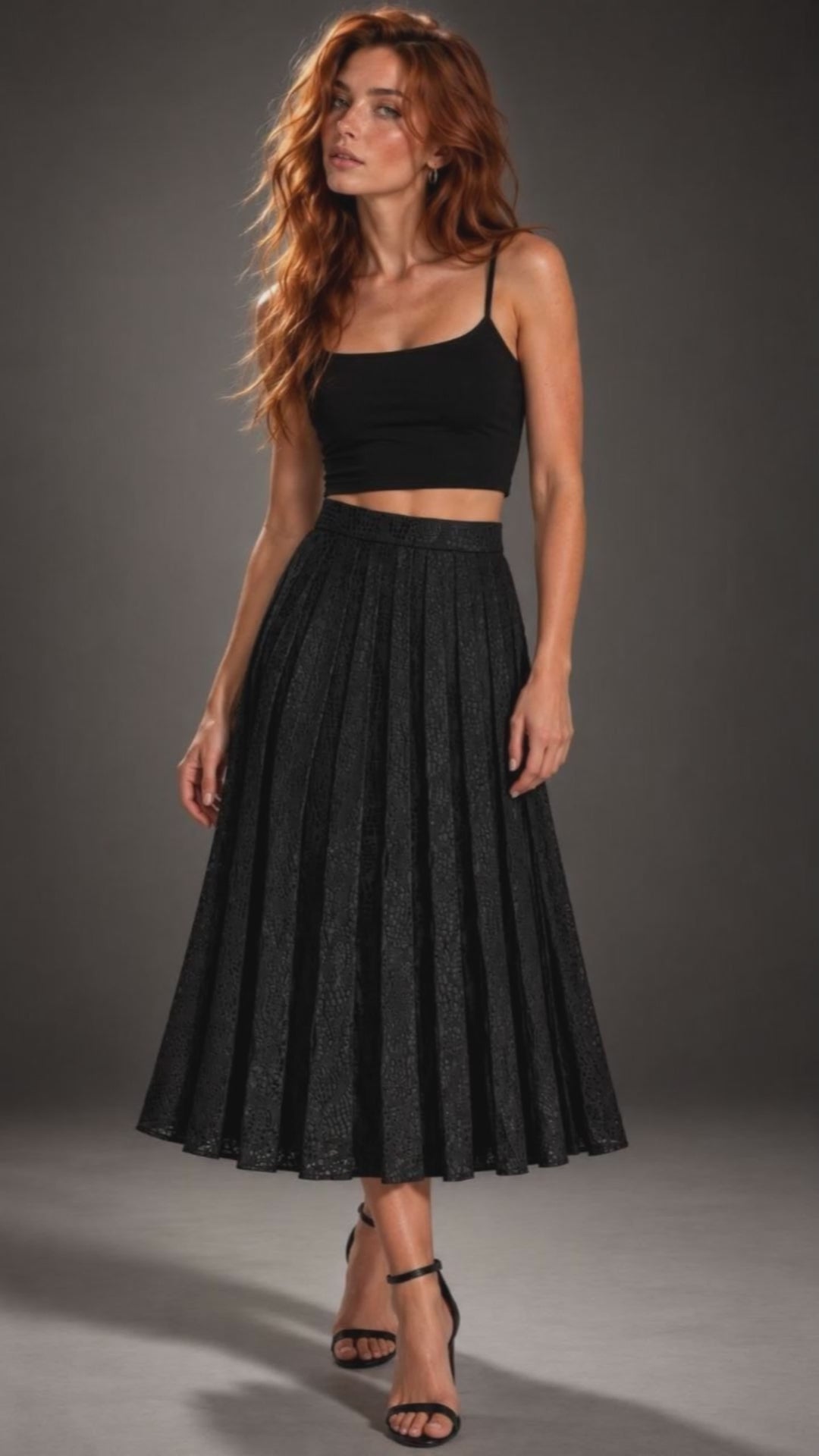 NOIR RHYTHM — JACQUARD PLEATED MIDI SKIRT