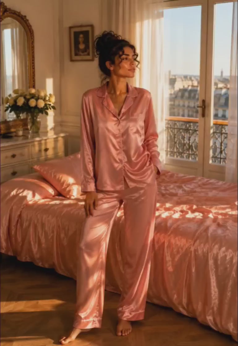 Rose Dawn Satin Pajama Set