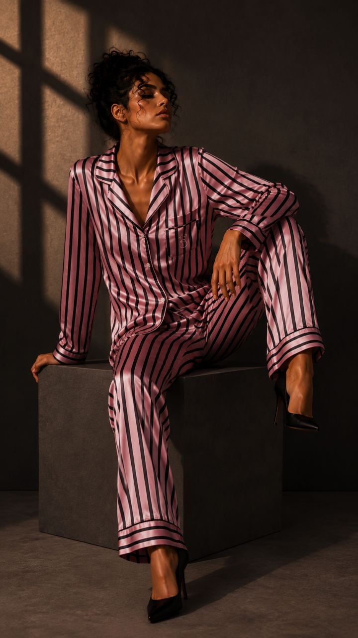 Pink Noir Satin Pajama Set