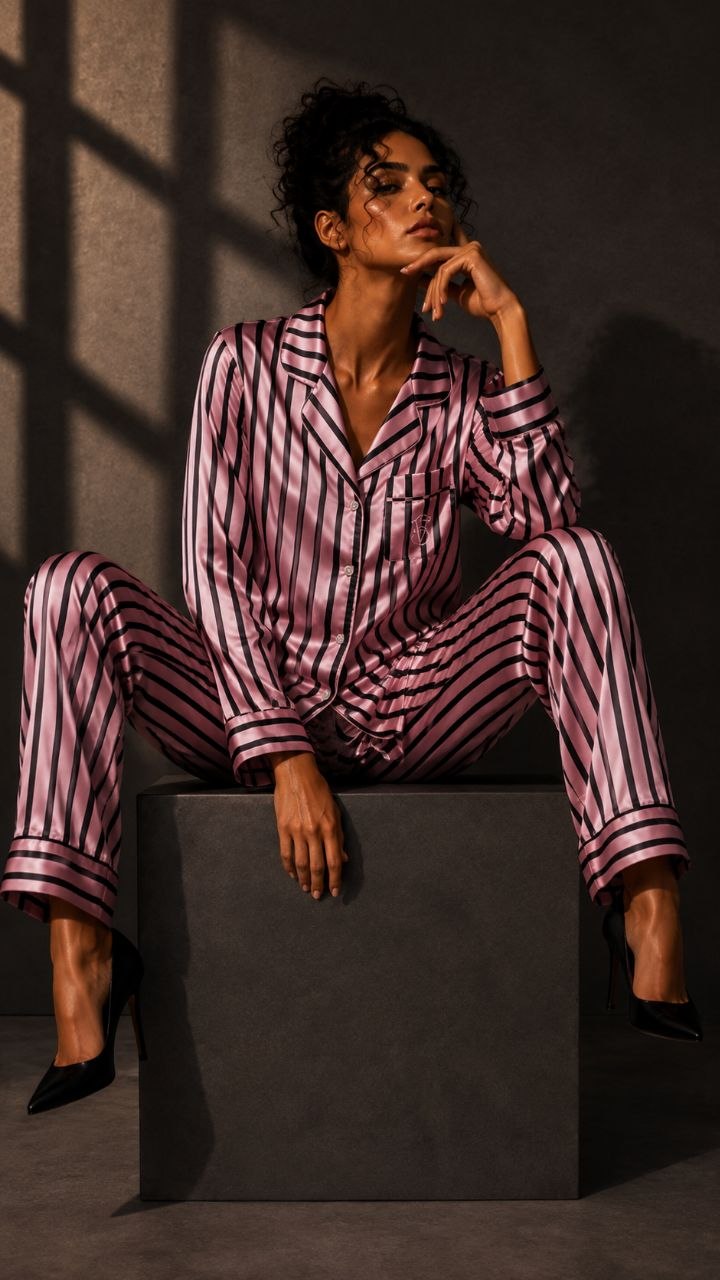 Pink Noir Satin Pajama Set