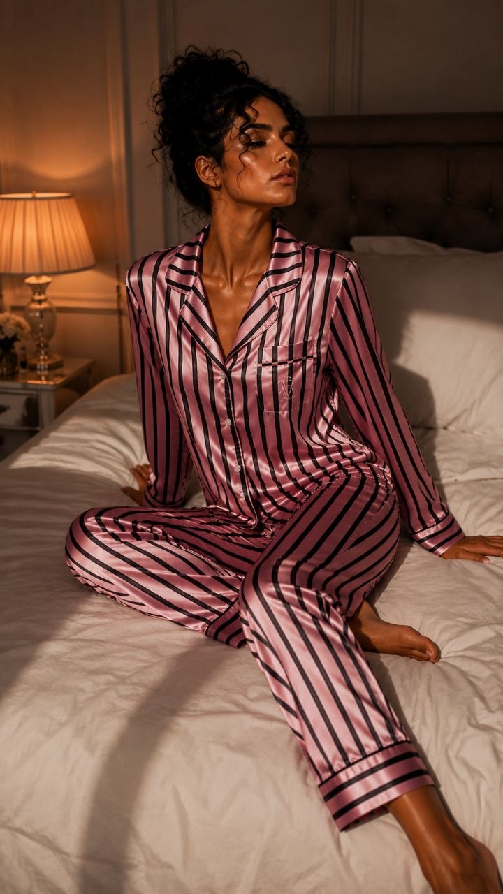 Pink Noir Satin Pajama Set